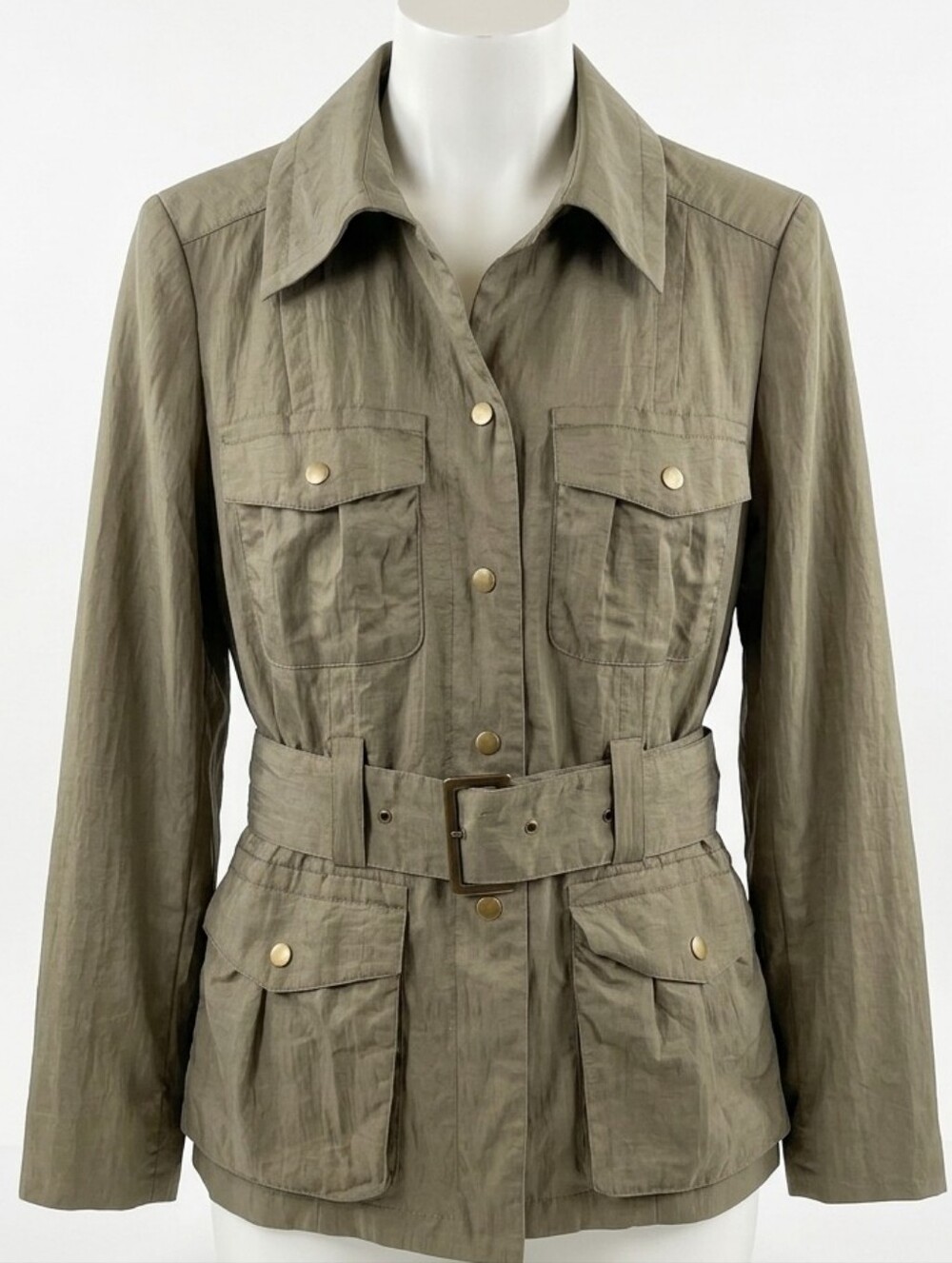 J. Jill Olive Sage Green Belted Safari Utility Field Army Jacket - Small, EUC